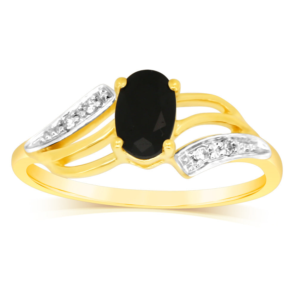 Stunning 9ct Yellow Gold Ring with 0.65 Carat Natural Sapphire and Diamonds