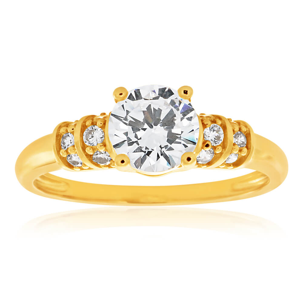 Stunning 9ct Yellow Gold Ring Adorned with Majestic Cubic Zirconia