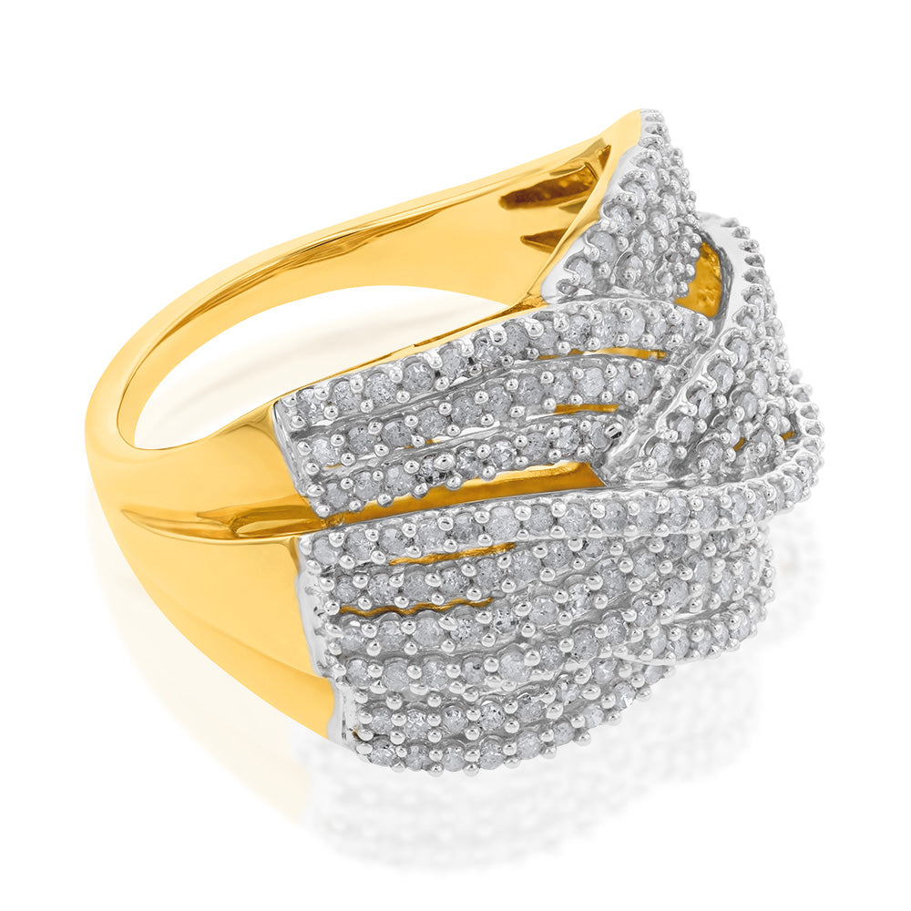 10ct Yellow Gold 1 Carat Diamond Cross Over Ring - A Stunning Jewelry Piece for Everyday Wear