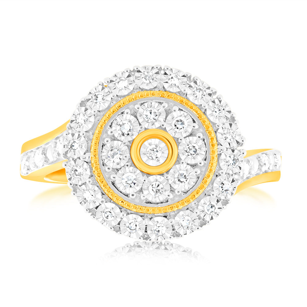 Stunning 9ct Yellow Gold Cluster Ring with 35 Lab-Grown Brilliant Diamonds