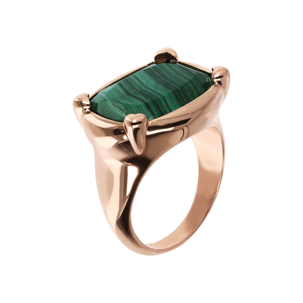 Bronzallure Exquisite Rose Gold Plated Finger Ring with Incanto Green Malachite - Non - Resizable