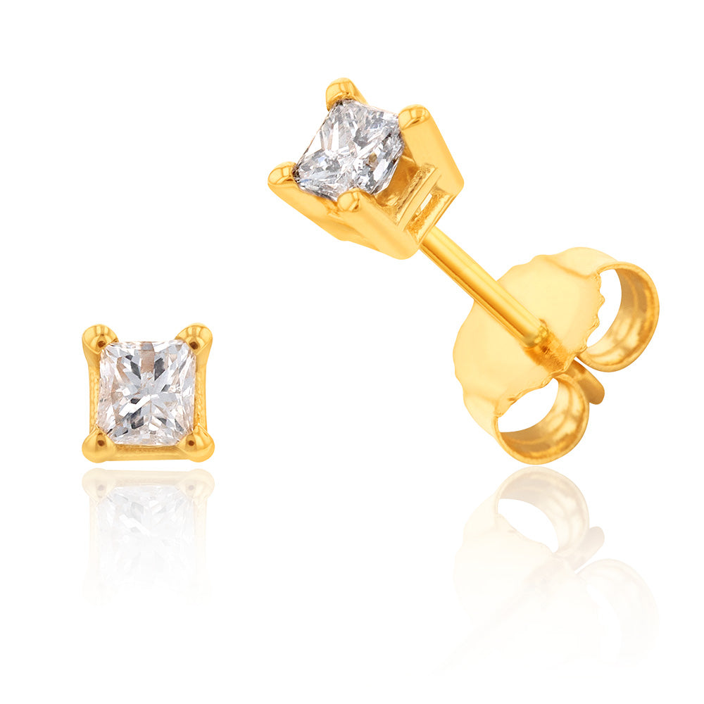 14 Karat 1/5 Carat Princess Cut Diamond Stud Earrings - Ideal Jewelry for Princesses