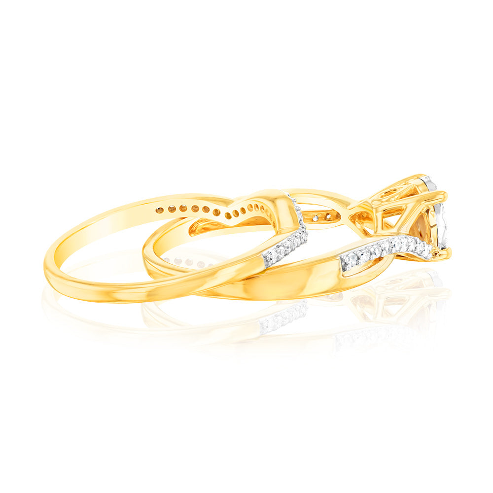 10ct Yellow Gold Bridal Set with 1/3 Carat Diamond for Two Rings