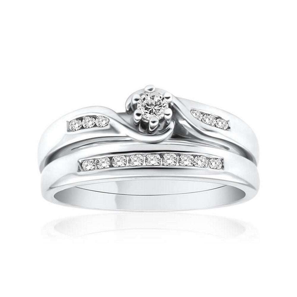 Stunning 9ct White Gold Two - Ring Bridal Set with 1/4 - Carat Diamond