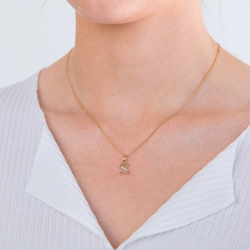 Gorgeous 9ct Yellow Gold Initial S Pendant with Sparkling Zirconia