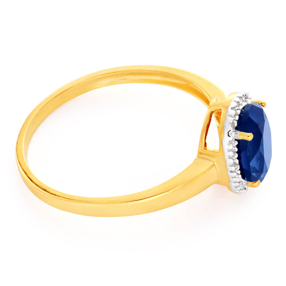 Stunning 9ct Yellow and White Gold Ring with Created Sapphires and Diamonds