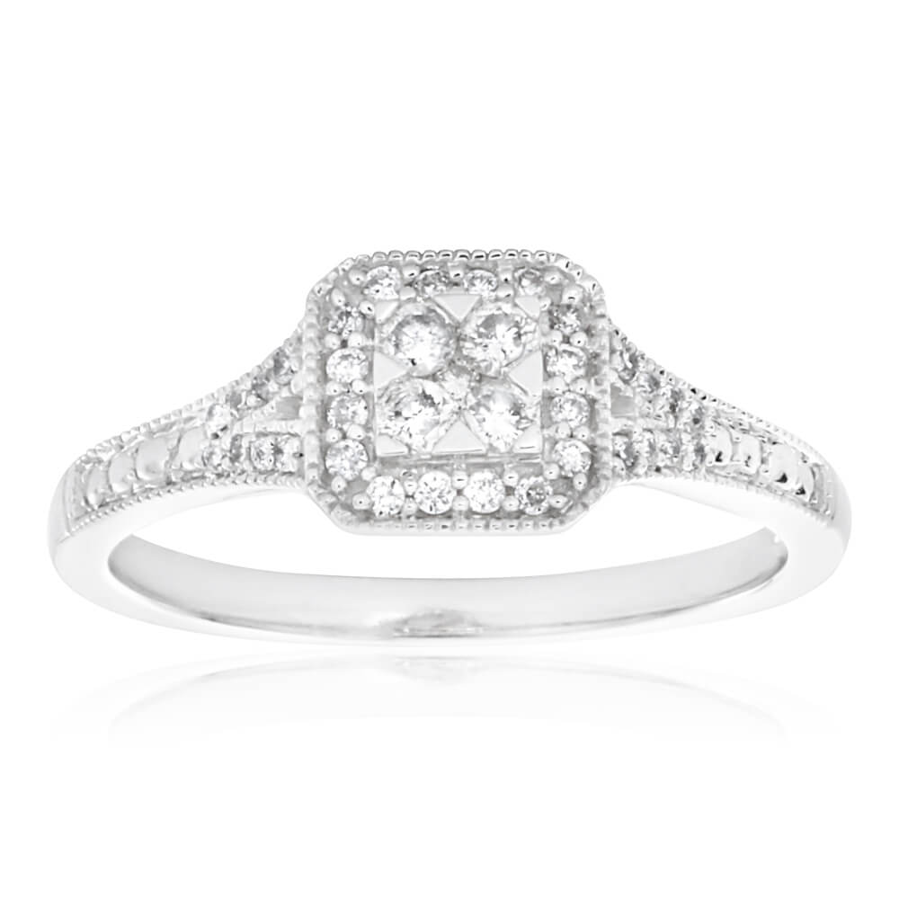 Exquisite 9ct White Gold Ring Set with 37 Sparkling Diamonds