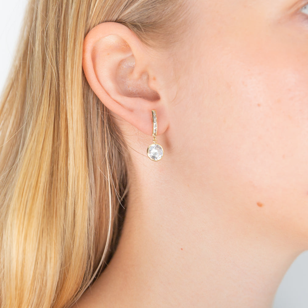 Stylish 9ct Yellow Gold Round Cubic Zirconia Dangle Earrings