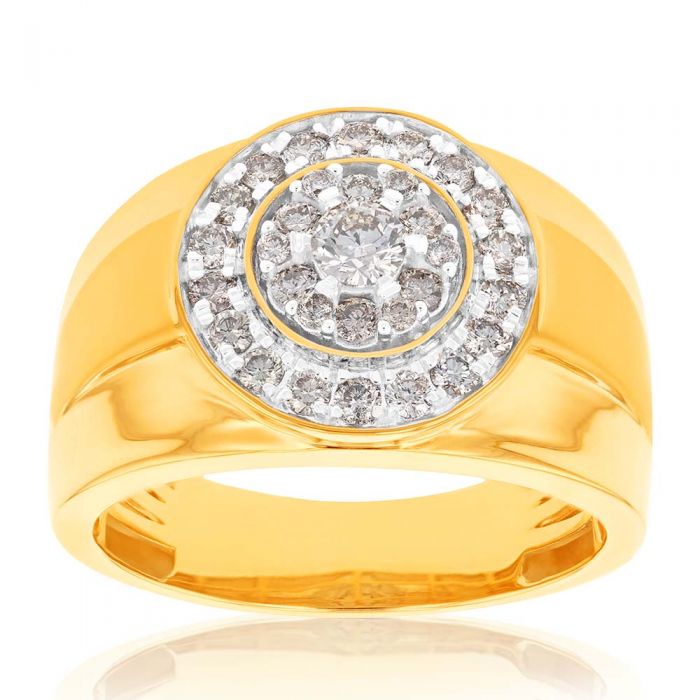 Men's 9 Carat Yellow Gold Ring with 1 Carat Diamond for Gents