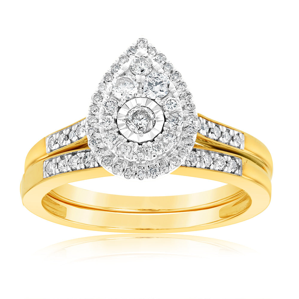 9ct Yellow Gold Half - Carat Cluster Diamond Bridal Jewelry Set Ring for the Perfect Engagement
