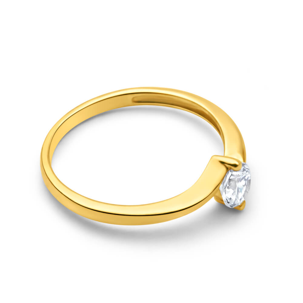 Exquisite 9ct Yellow Gold Single Stone Swirl Ring with 4mm Cubic Zirconia for Women