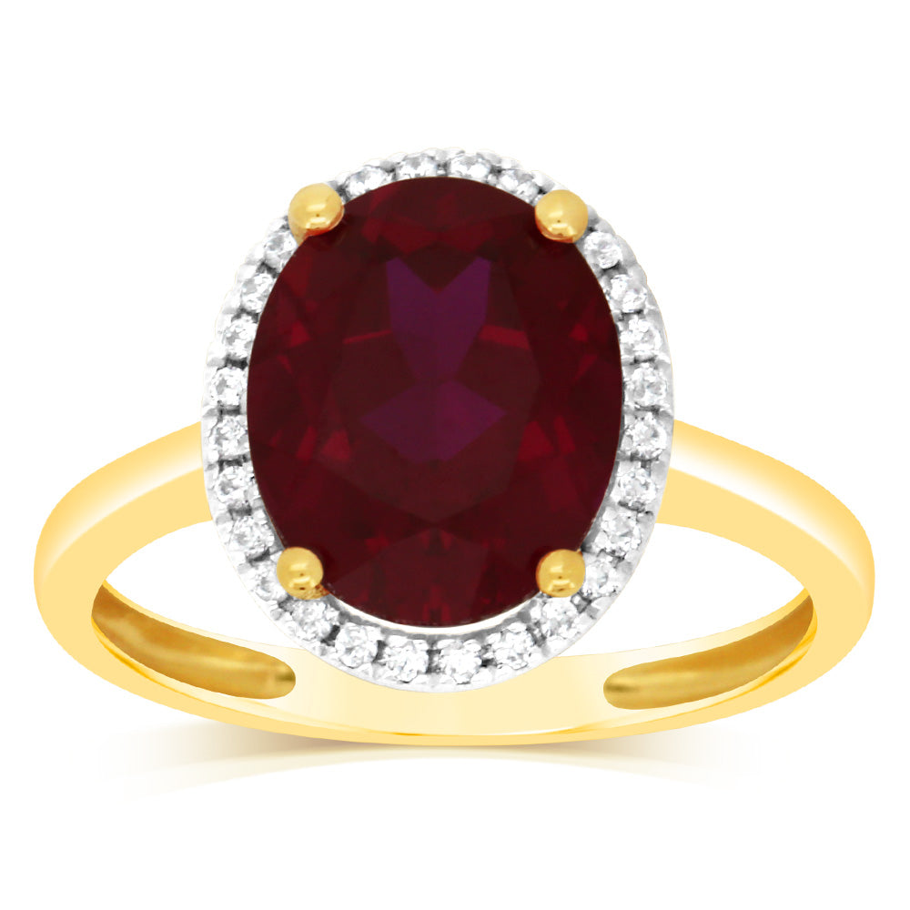 2.9-Carat Created Ruby & 28 Cubic Zirconia 9ct Yellow Gold Ring