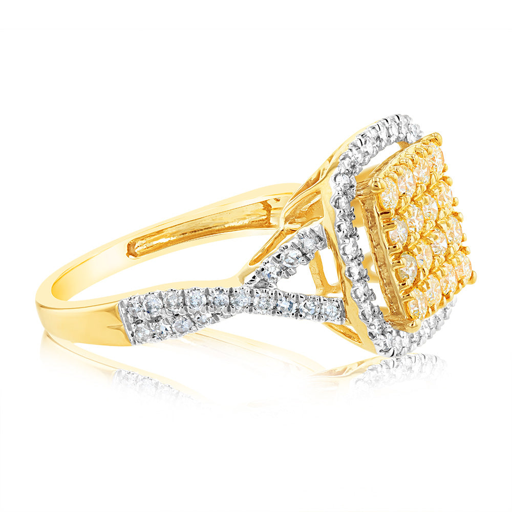 Exquisite 14ct 1 Carat Cushion - Shaped Diamond Ring Adorned with 84 Brilliantly - Cut Diamonds