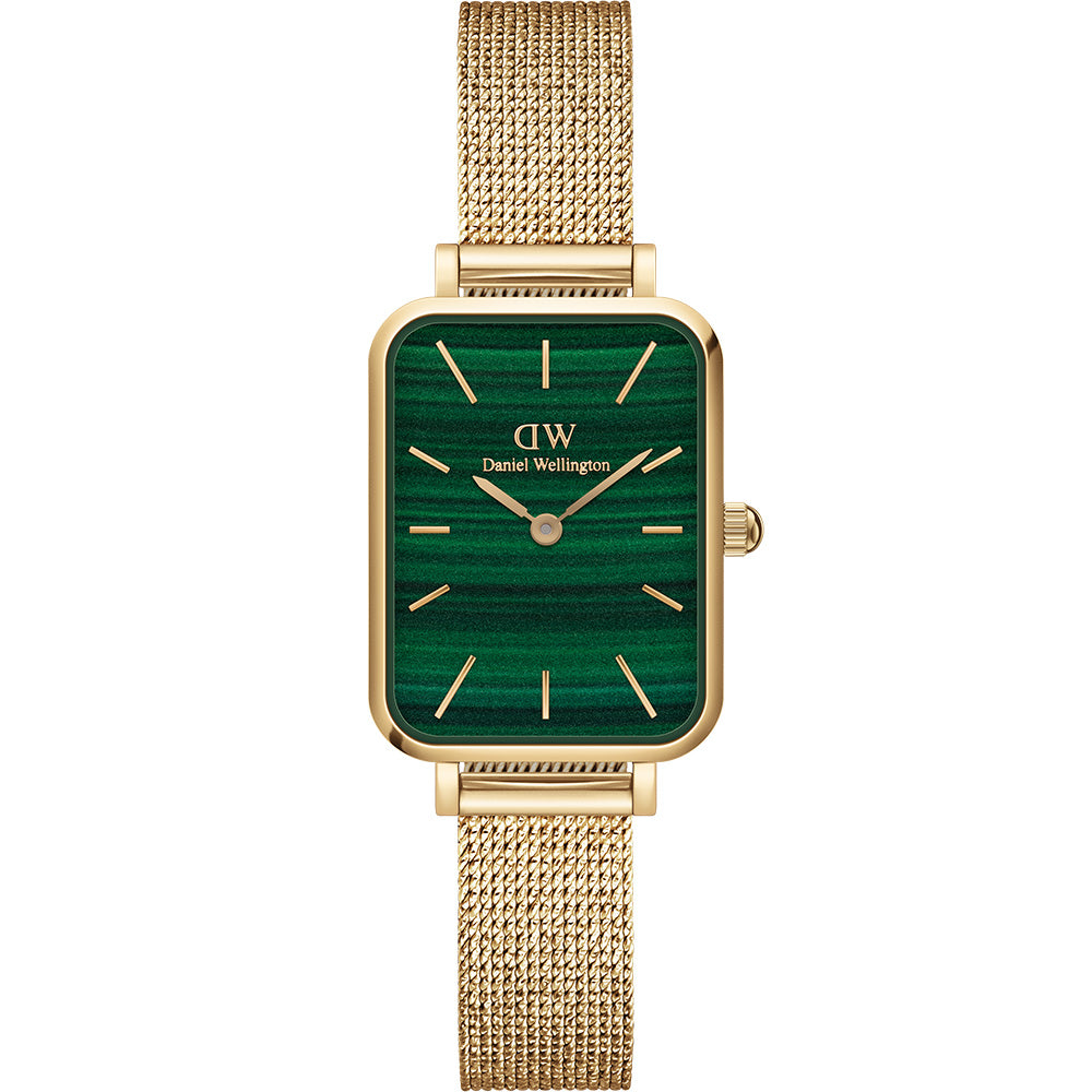 Daniel Wellington Women's Elegant Quadro Pressed Evergold Square Green Dial Stainless Steel Mesh Bracelet Watch DW00100561