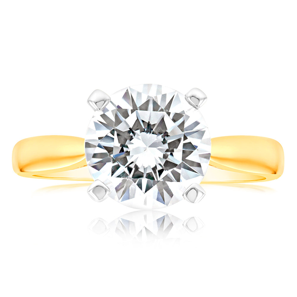 Exquisite 9ct Yellow Gold 3.00ct Diamond Equivalent 9.5mm Zirconia Solitaire Engagement Ring