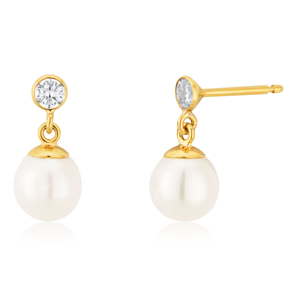 Exquisite 9ct Yellow Gold Pearl Drop Earrings Inspired by 1920s Style