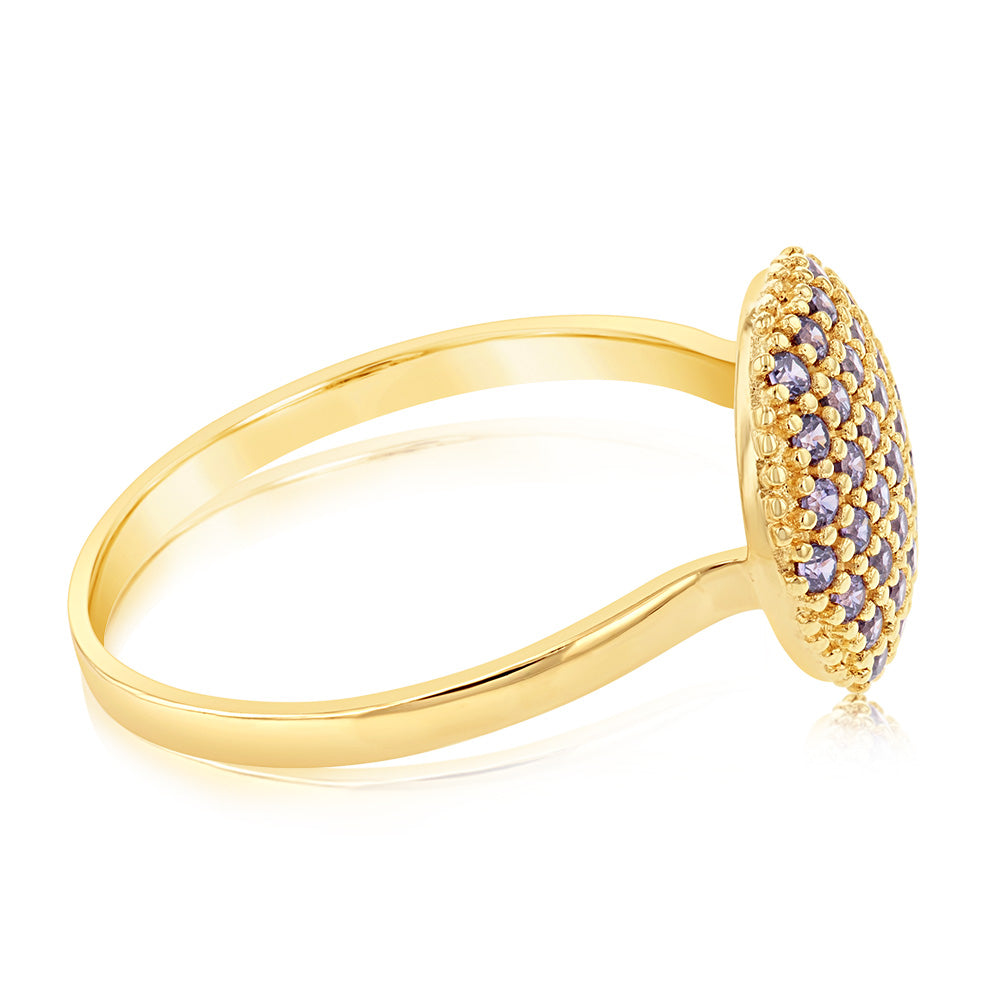 10mm Round Pave Ring in 9ct Yellow Gold with Purple Cubic Zirconia