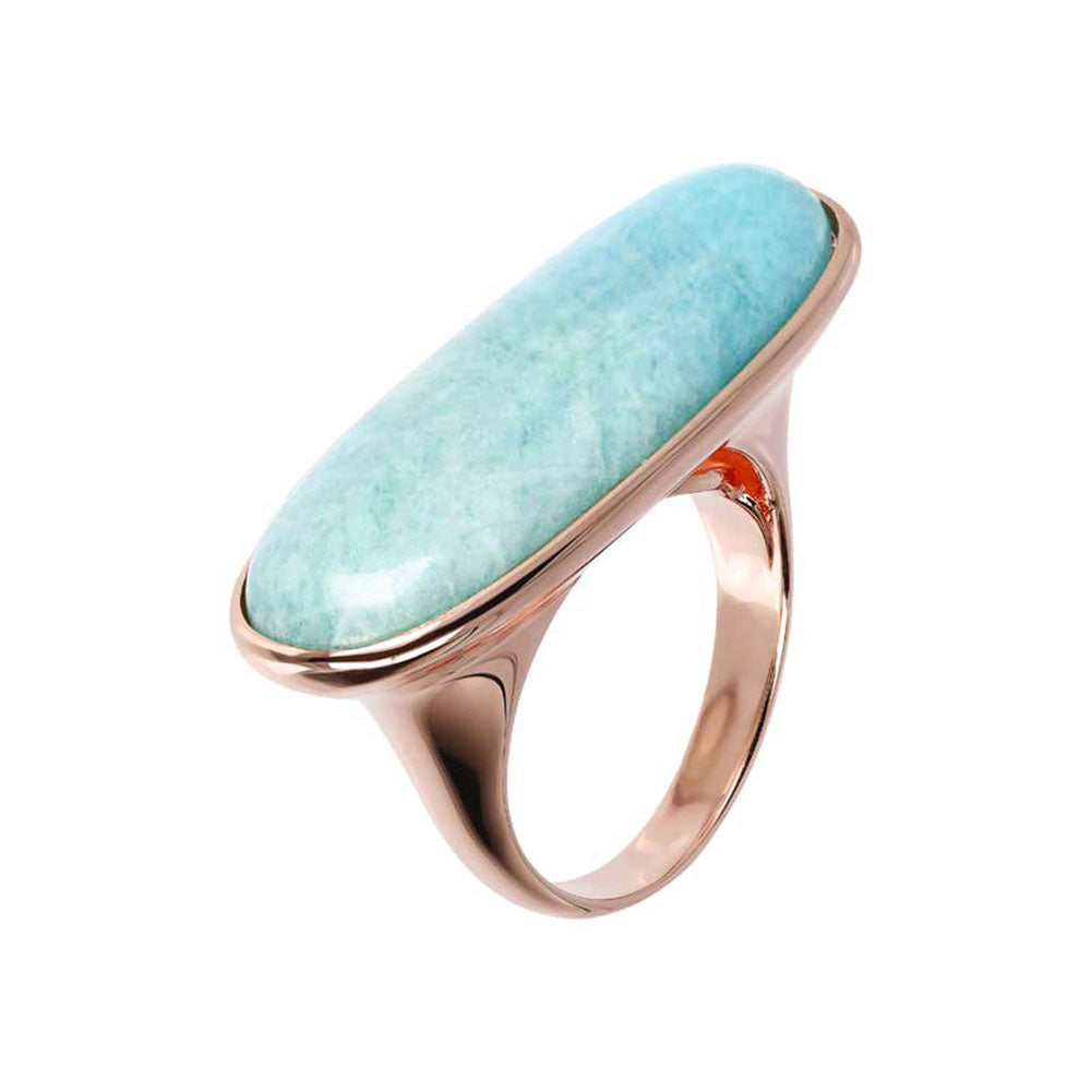 Bronzallure Adjustable Rose Gold Plated Oval-Shaped Amazonite Ring (Ring Sizes from N1/2 to P) - Non-Resizable