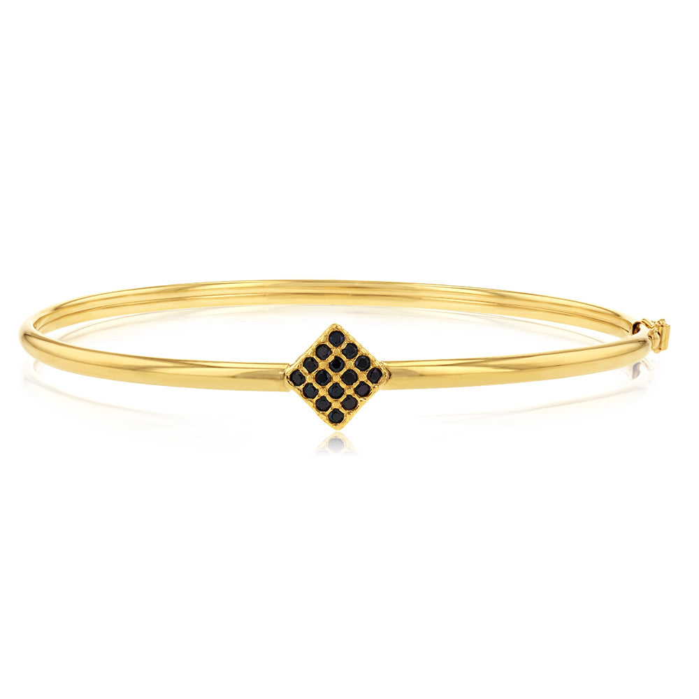 Stylish 9-carat Yellow Gold Bangle Embellished with Black Cubic Zirconias