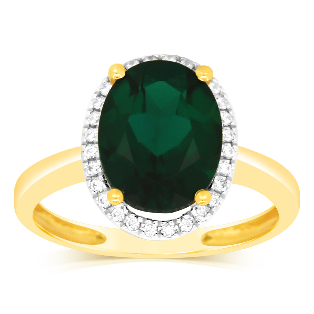 2.9-Carat Created Emerald and 28 Cubic Zirconia 9ct Yellow Gold Ring