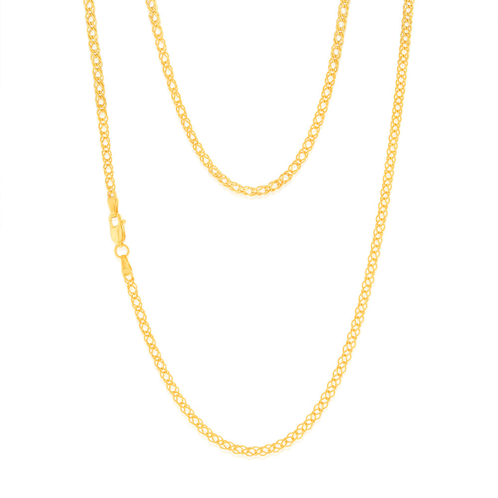 Exquisite 9 Carat Yellow Gold Double Curb Fancy Design Necklace Chain Measuring 50cm