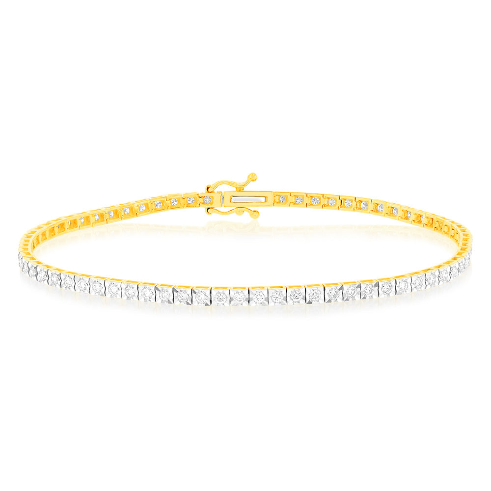 Exquisite 1 Carat Luminesce Laboratory-Grown Diamond Tennis Bracelet Crafted in 9-Carat Yellow Gold