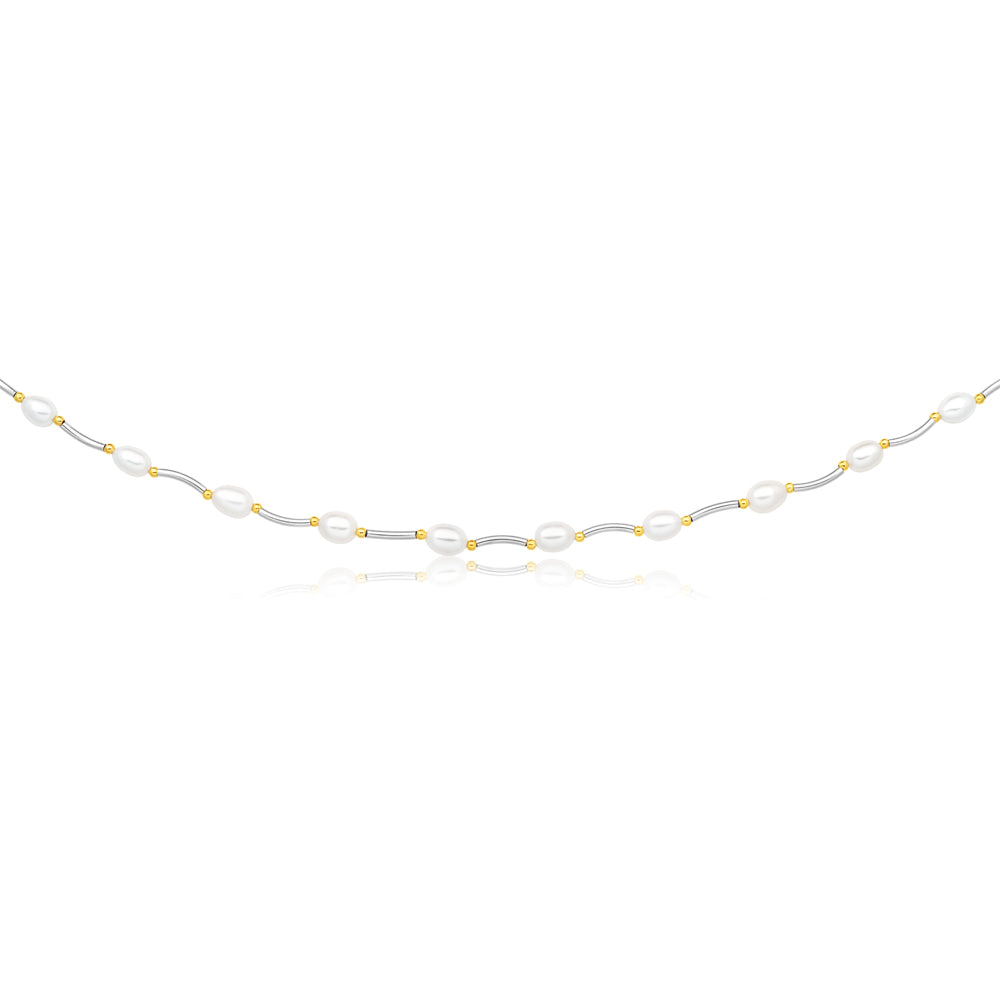 Elegant Cream Freshwater Pearl Oval Bar and Ball Statement Necklace