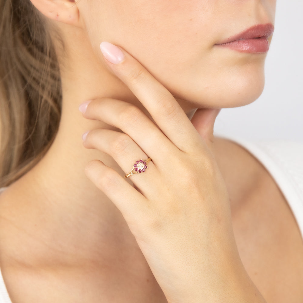 Stunning 9ct Yellow Gold Ring Featuring 0.5 Carat Natural Ruby and Sparkling Diamonds
