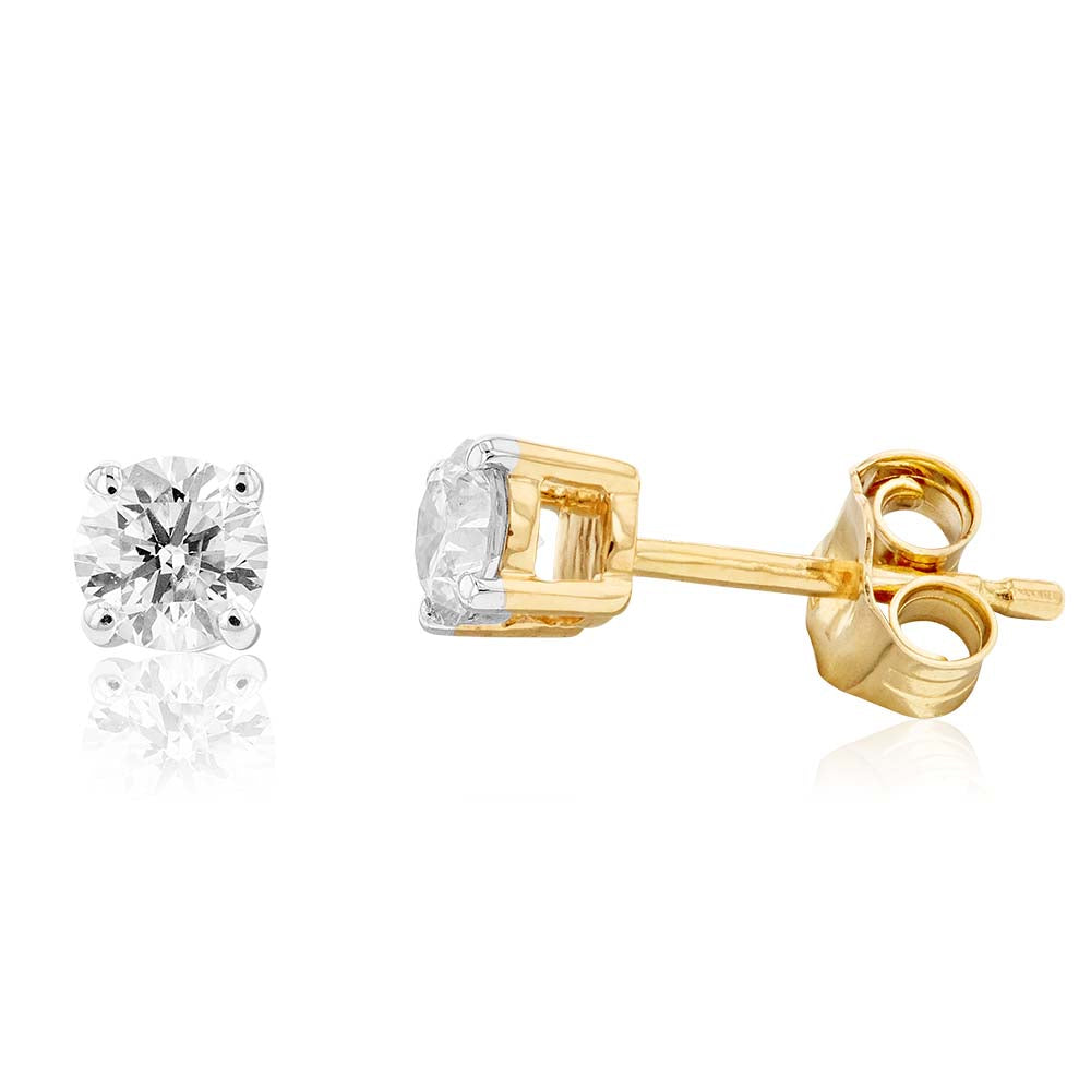 9 Carat Yellow Gold Half - Carat Solitaire Brilliant Cut Diamond Stud Earrings for Daily Wear