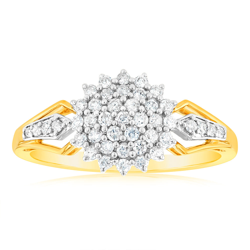 Half - Carat Diamond Cluster Ring Crafted in 9ct Yellow Gold