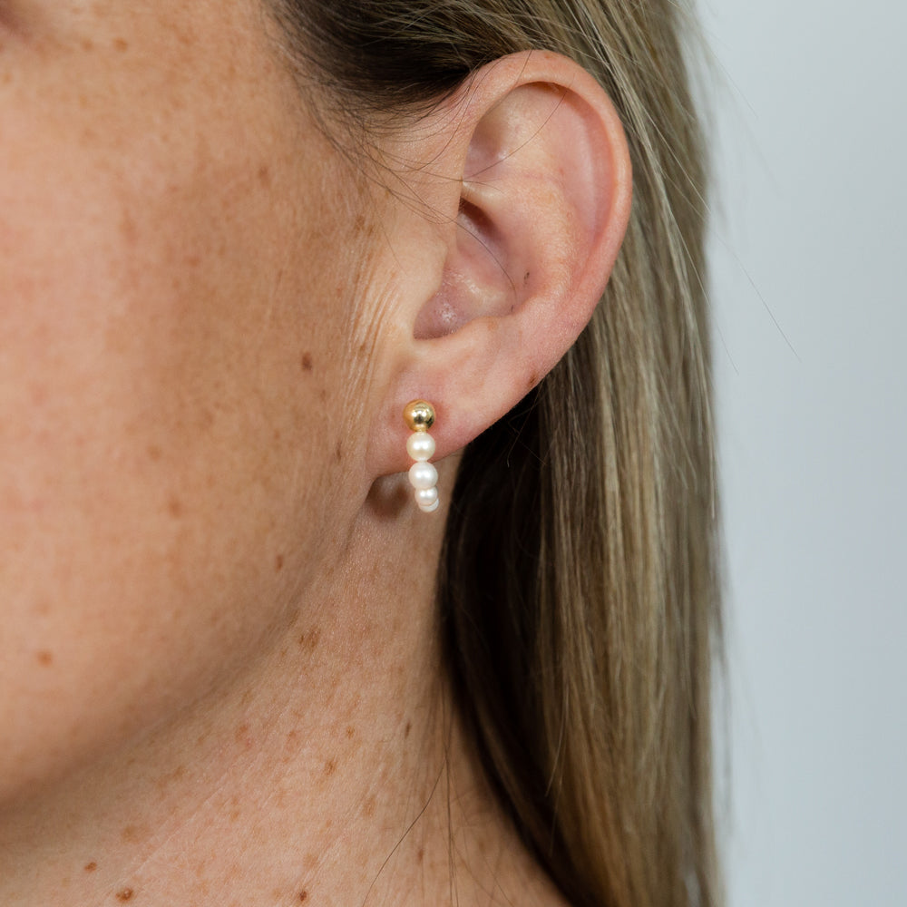 Half Hoop Stud Earrings with 9ct Yellow Gold and Freshwater Pearls