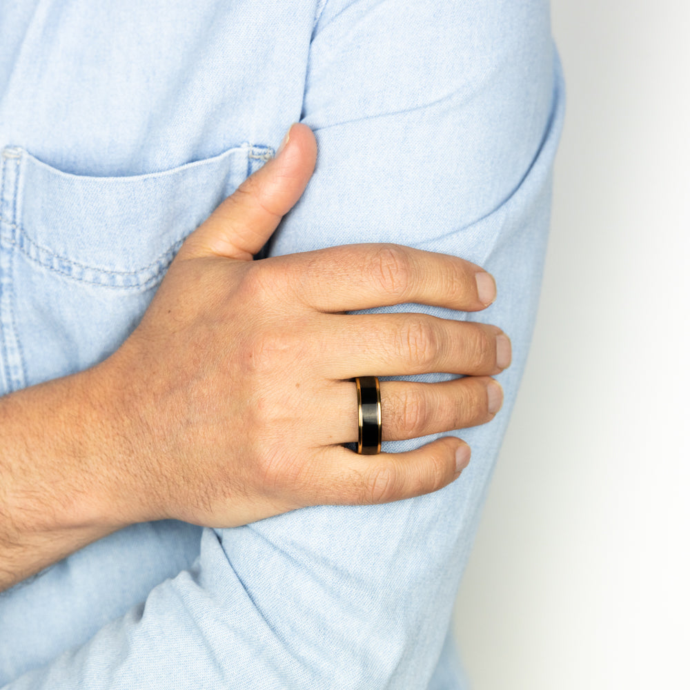 Rose Gold Tungsten Ring with Black Middle Stripe