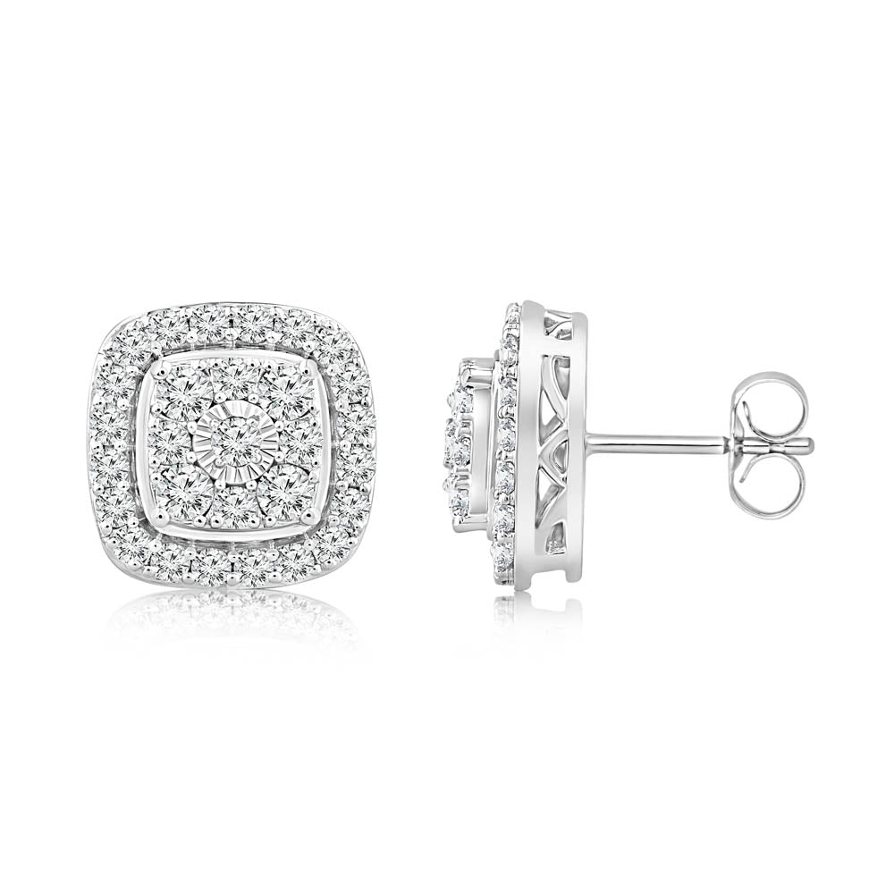 Gorgeous 0.95 Carat Diamond Cushion Cluster Style Stud Earrings for Women