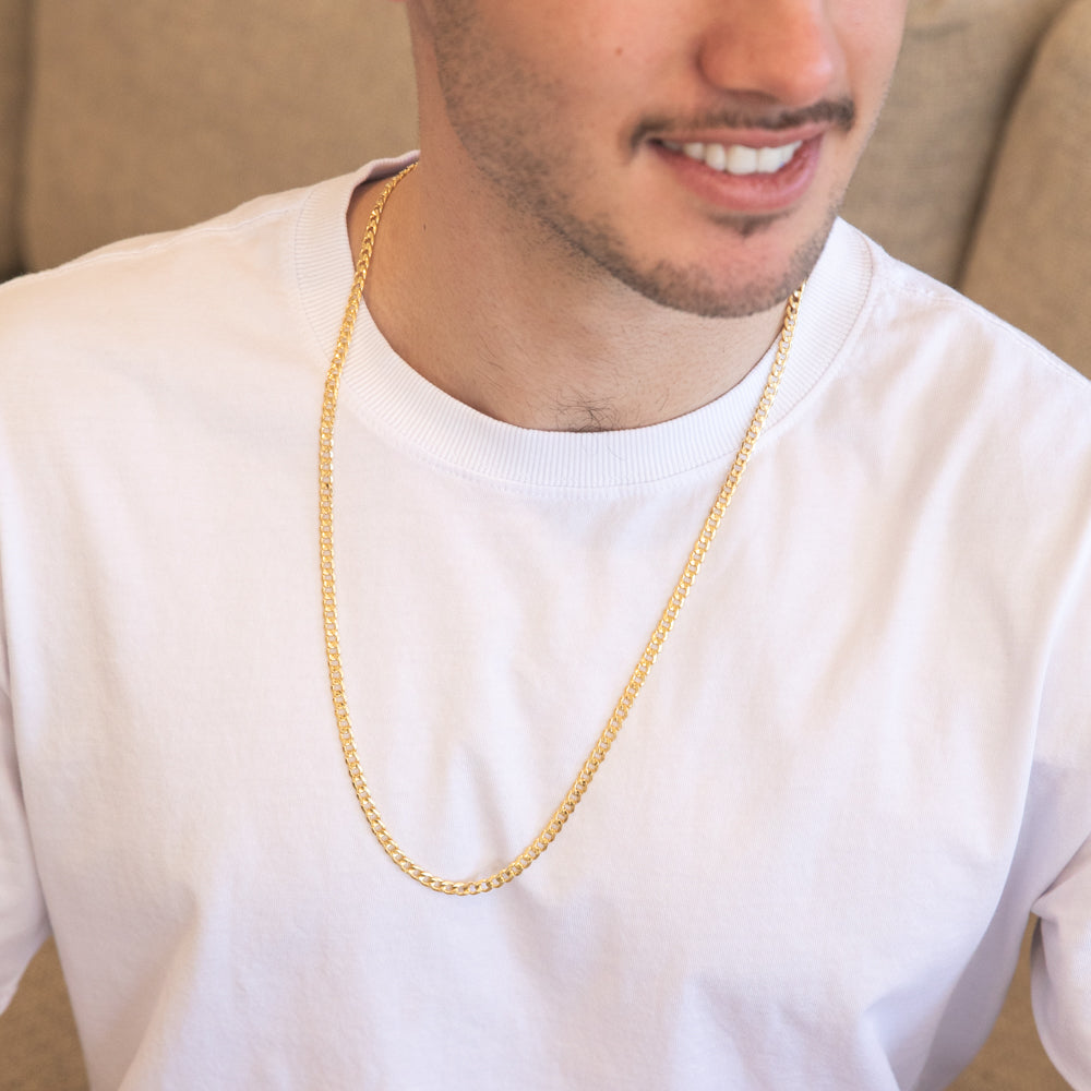 70cm 9 Carat Yellow Gold Plated Bevelled Curb Chain of 120 Gauge - Ideal Men's Jewelry Piece