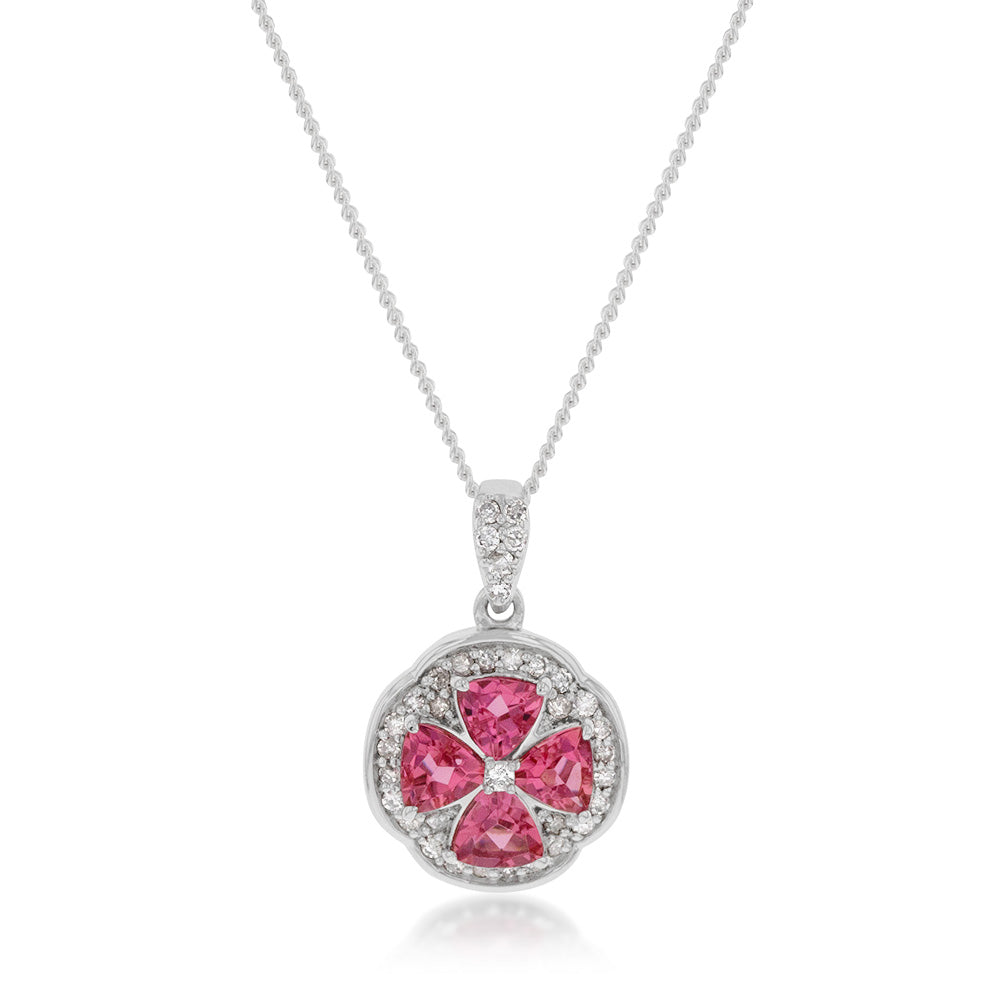 Stunning 14ct White Gold Pendant with 0.88ct Pink Tourmaline and Diamonds