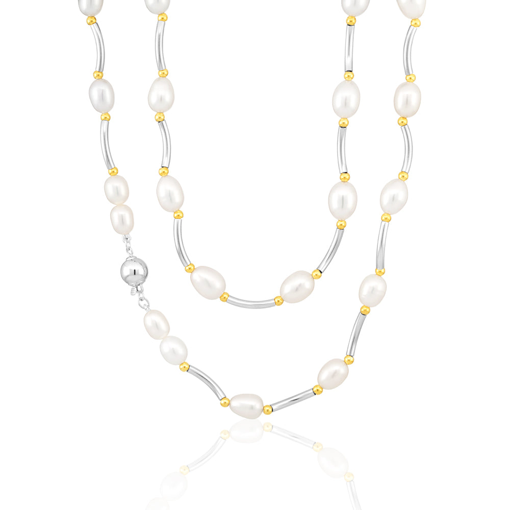 Elegant Cream Freshwater Pearl Oval Bar and Ball Statement Necklace