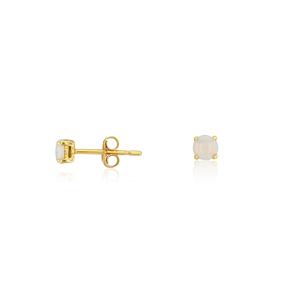 Stunning 9ct Yellow Gold Stud Earrings with 4mm Natural Solid White Opals