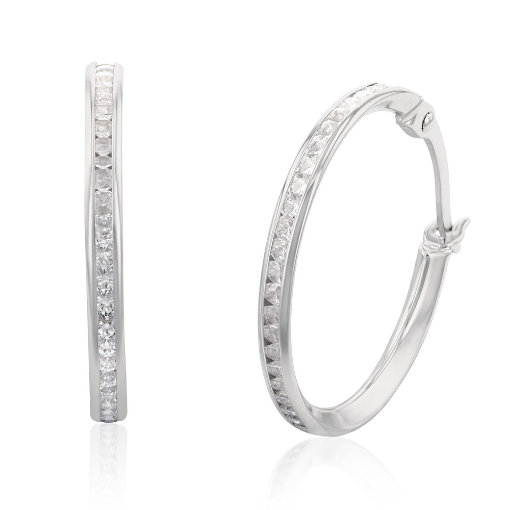 Exquisite 9 - carat White Gold 15 - millimeter Cubic Zirconia Hoop Earrings for Women