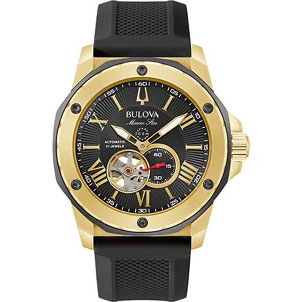 Bulova 98A272 Marine Star Automatic Watch with Two - Tone Gold and Black Design