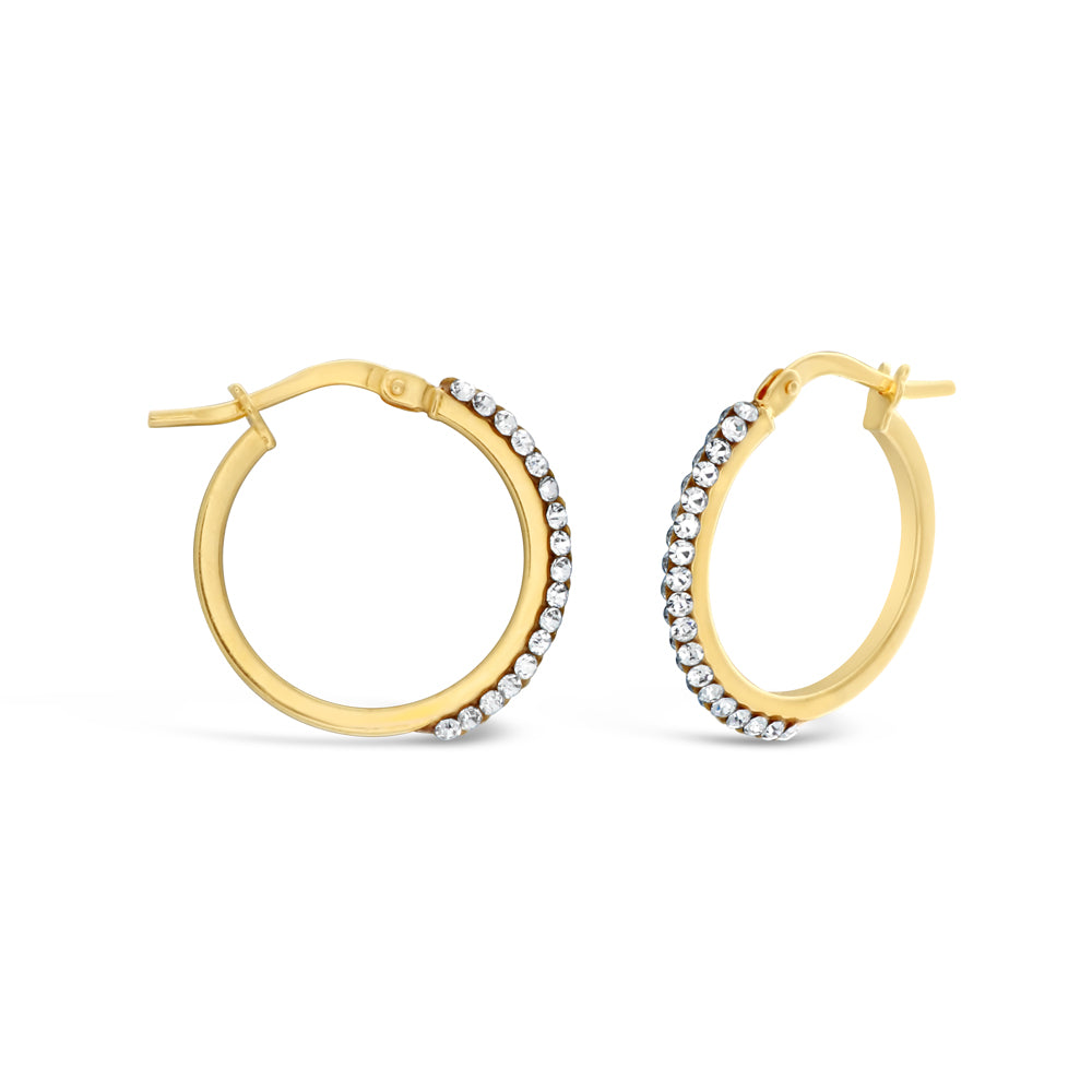 15mm 9ct Yellow Gold Filled Sparkling Crystal Hoop Earrings for Daily Wear