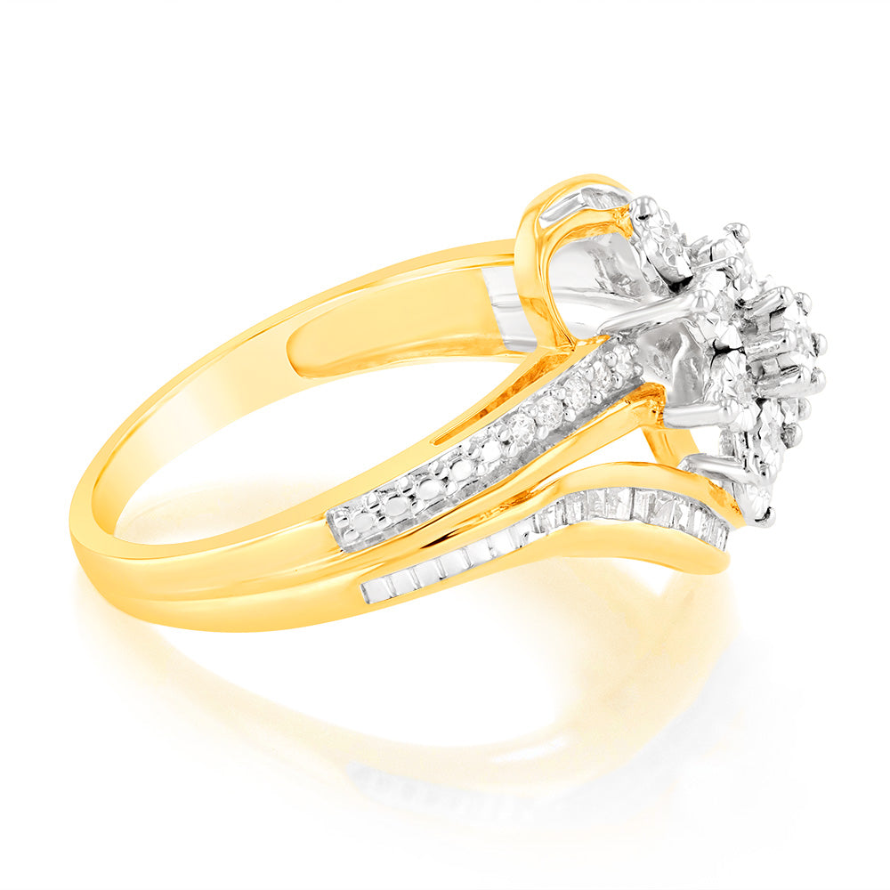 Stunning 10ct Yellow Gold Ring Adorned with 0.18 Carat of Diamonds