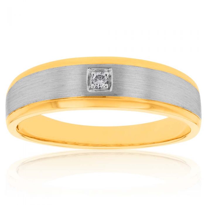 Exquisite 9ct Yellow and White Gold Diamond Ring for Gentlemen