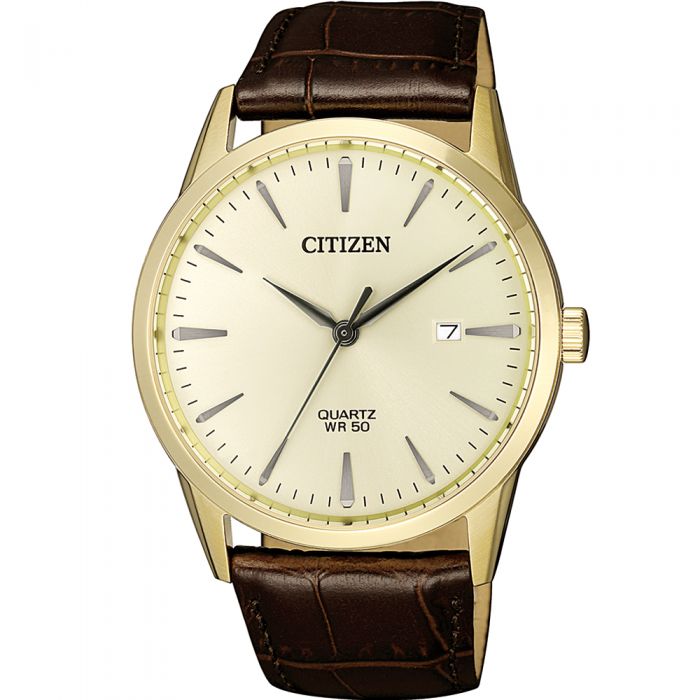 Citizen Gents Quartz Watch BI5002 - 14A with Gold - Toned Case and Brown Leather Strap