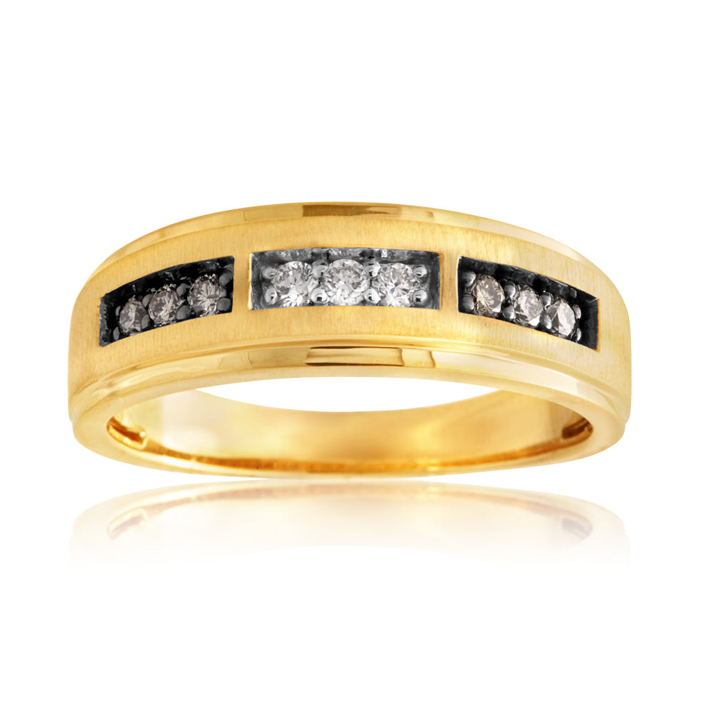 10-Carat Yellow Gold Dress Ring Featuring a Quarter-Carat of White and Champagne Diamonds