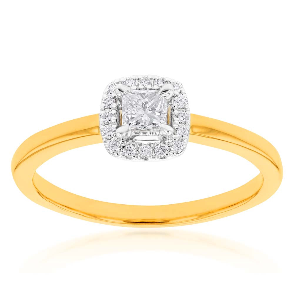 Exquisite 10 Carat 20 Point Diamond Ring with Princess - cut Center and Diamond Halo