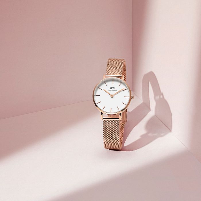 Daniel Wellington Classic Petite Melrose Ladies' Watch - DW00100219 with Eggshell White Dial and Rose Gold Mesh Strap