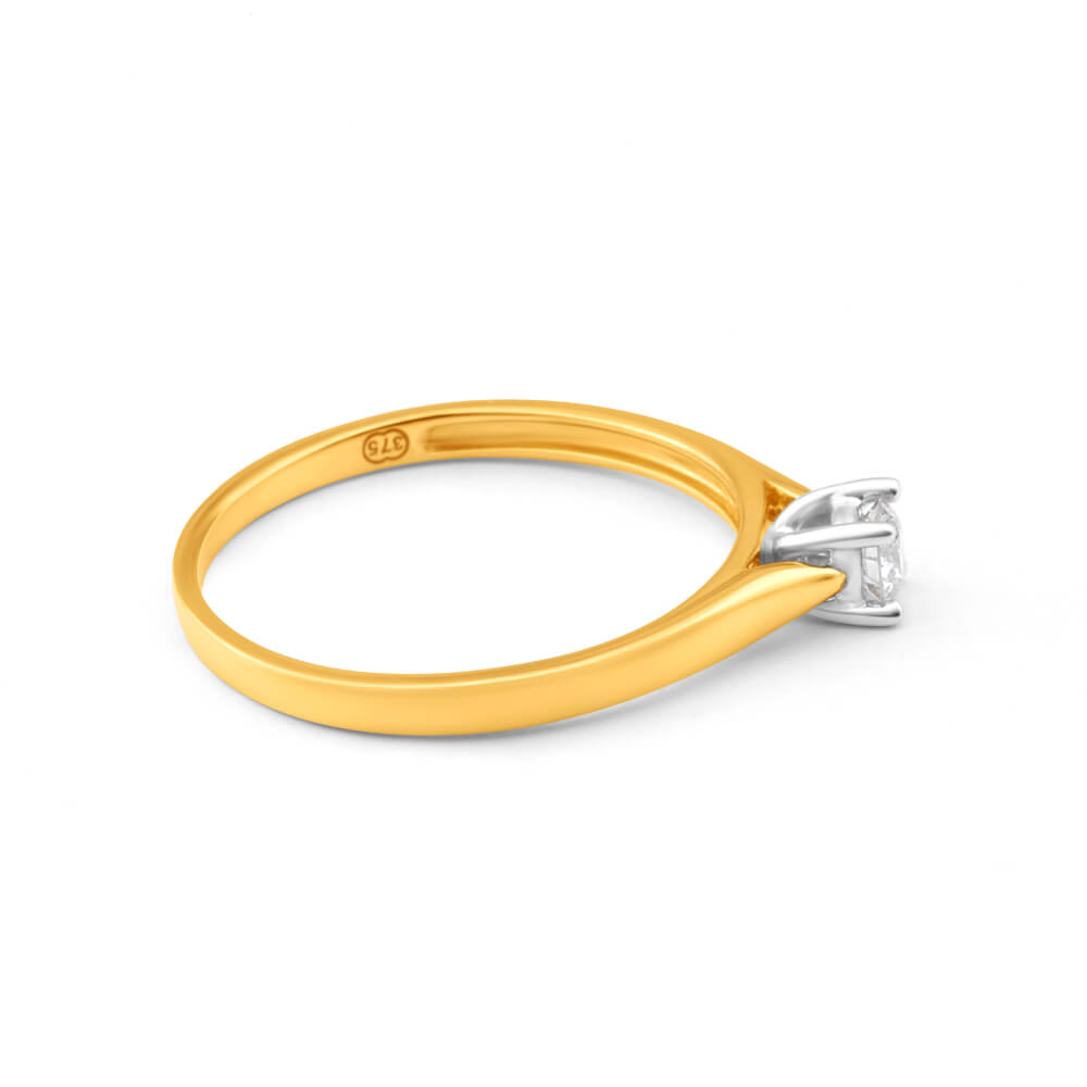 0.2 Carat Diamond Solitaire Ring in 9ct Yellow and White Gold
