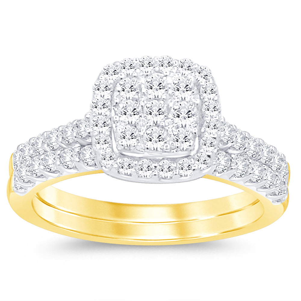 Exquisite 1 Carat Cushion - Shaped Diamond Bridal Set in 9ct Yellow Gold