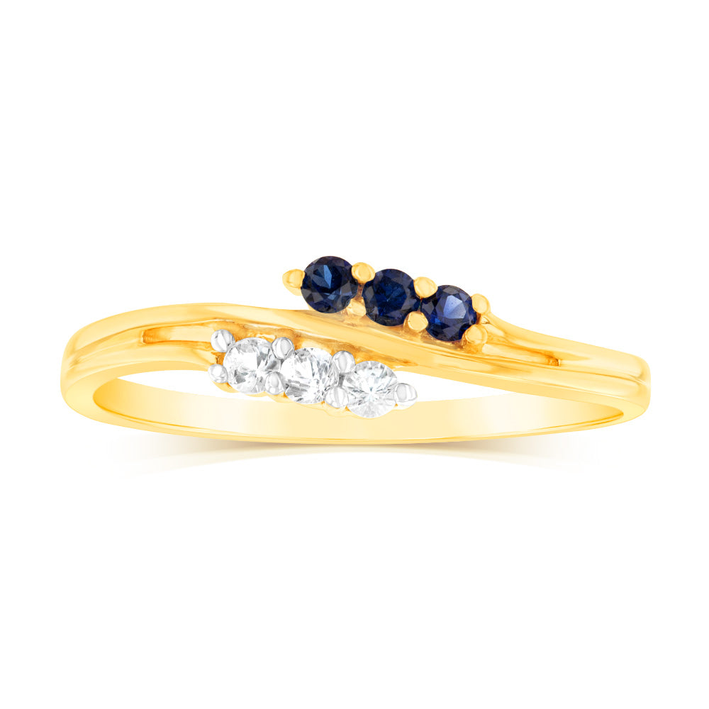Exquisite 9ct Yellow Gold Ring Adorned with Lab - Created Sapphires and White Sapphires