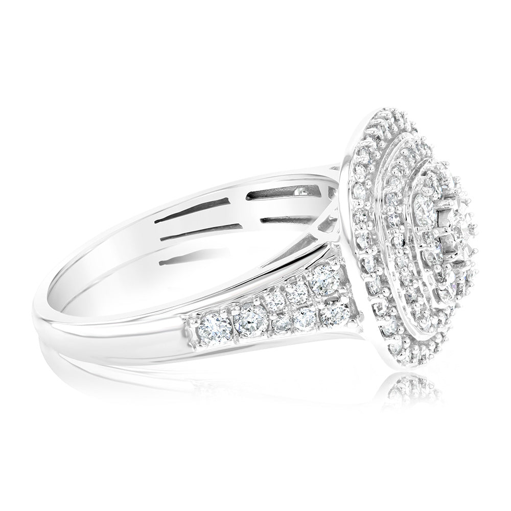 Stunning 0.95 Carat Diamond Cluster Cushion Ring in 10ct White Gold